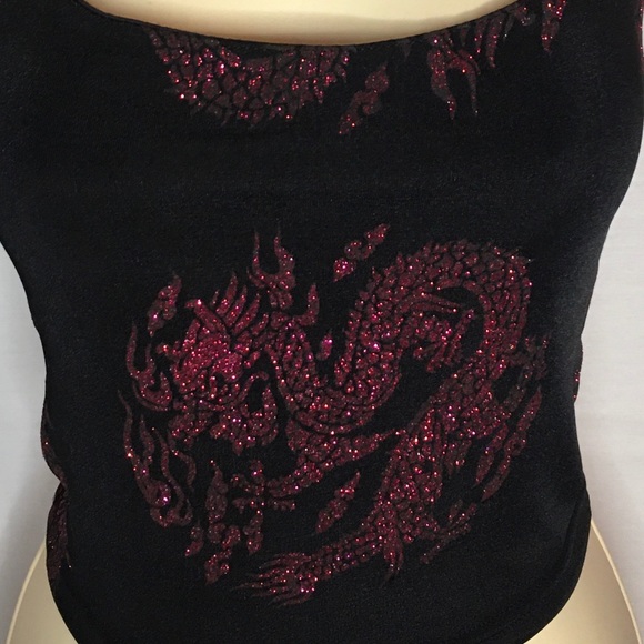 Lace up black and pink dragon sparkles crop top Size S/M - Picture 5 of 10